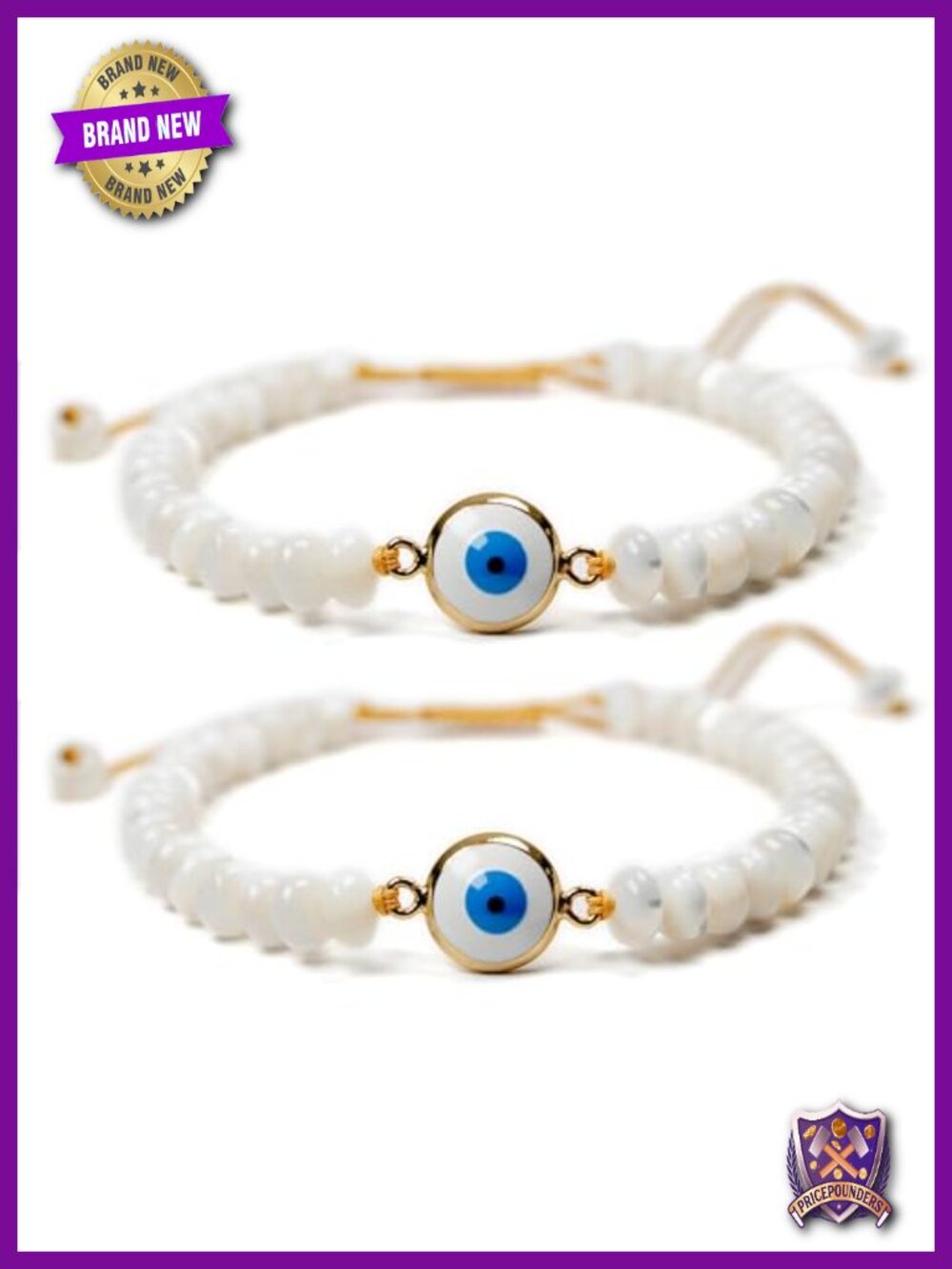Handmade Evil Eye Bracelet Mother of Pearl Adjustable Macrame